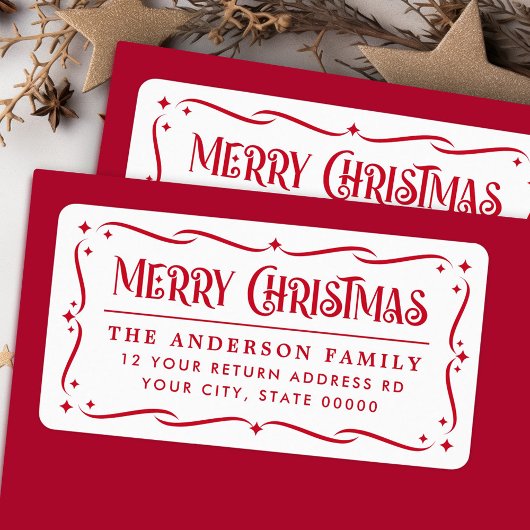 フェスティバルメリークリスマスレッドホワイト差出人住所 ラベル