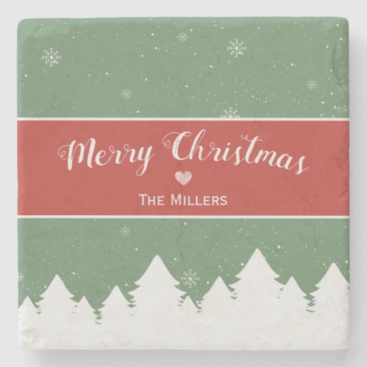 フェスティバルメリークリスマス姓スノーフレーク ストーンコースター (正面)