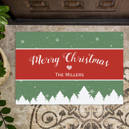 フェスティバルメリークリスマス姓スノーフレーク ドアマット