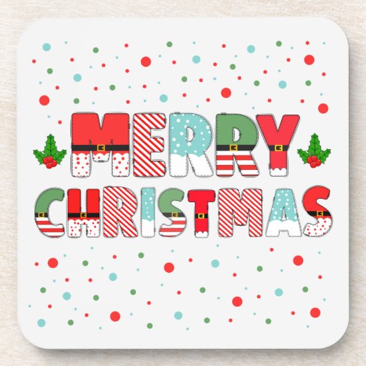 フェスティバルメリークリスマス水玉模様付き手紙 コースター (正面)