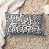 フェスティバルメリークリスマス白黒ギンガムプレイド ランバークッション (ブランケット)