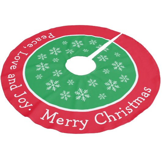 フェスティバルメリークリスマス赤と緑の雪片 ブラッシュドポリエステルツリースカート (アングル)