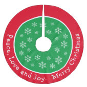 フェスティバルメリークリスマス赤と緑の雪片 ブラッシュドポリエステルツリースカート (正面)