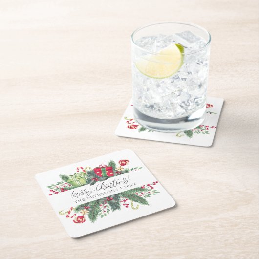 フェスティバルメリーパーソナライズされたクリスマスの装飾品 スクエアペーパーコースター (インサイチュ)