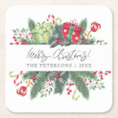 フェスティバルメリーパーソナライズされたクリスマスの装飾品 スクエアペーパーコースター (正面)