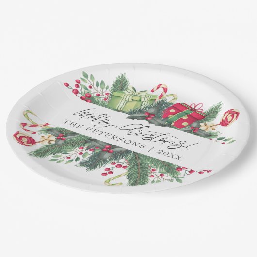 フェスティバルメリーパーソナライズされたクリスマスの装飾品 ペーパープレート (アングル)