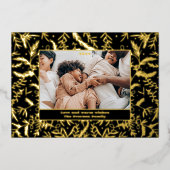 フェスティバルモダンの華やかなクリスマス家族3枚の写真 箔シーズンカード (正面)