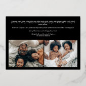 フェスティバルモダンの華やかなクリスマス家族3枚の写真 箔シーズンカード (裏面)