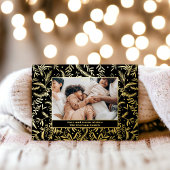 フェスティバルモダンの華やかなクリスマス家族3枚の写真 箔シーズンカード