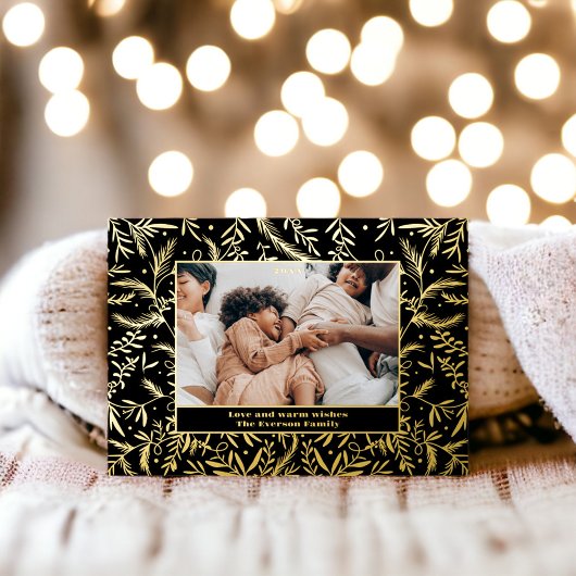 フェスティバルモダンの華やかなクリスマス家族3枚の写真 箔シーズンカード