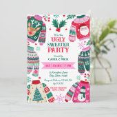 フェスティバルモダンの醜いセーター赤、緑、ピンク 招待状 (スタンド正面)