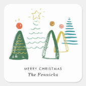 フェスティバルモダンウォーターカラークリスマスツリーズホリデー スクエアシール (正面)