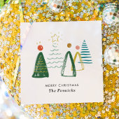 フェスティバルモダンウォーターカラークリスマスツリーズホリデー スタンダードカクテルナプキン