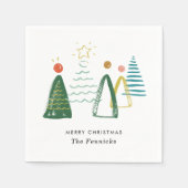 フェスティバルモダンウォーターカラークリスマスツリーズホリデー スタンダードカクテルナプキン (正面)