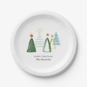 フェスティバルモダンウォーターカラークリスマスツリーズホリデー ペーパープレート (正面)