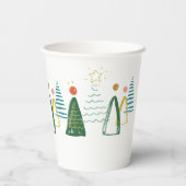 フェスティバルモダンウォーターカラークリスマスツリーズホリデー 紙コップ (裏面)