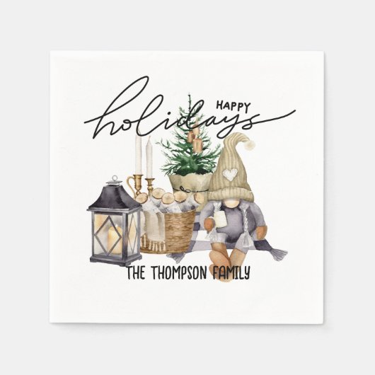 フェスティバルモダンウォーターカラーサンタクロースホワイト スタンダードカクテルナプキン (正面)