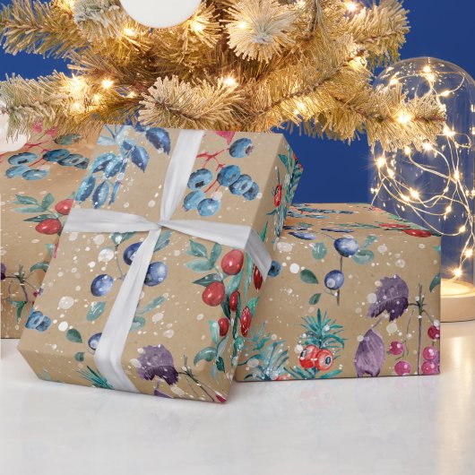 フェスティバルモダンウォーターカラースノーベリークラフト ラッピングペーパー (クリスマス)