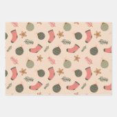 フェスティバルモダンクリスマスソックス模様セット3 ラッピングペーパーシート (正面)