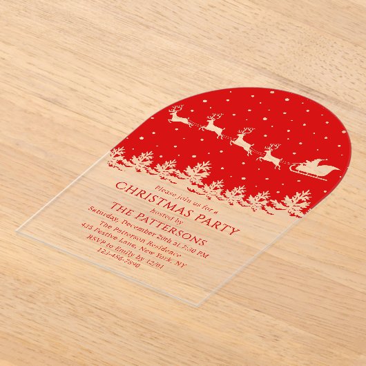 フェスティバルモダンクリスマスパーティーサンタレッド アクリル招待状 (レイダウン)