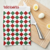 フェスティバルモダングリーンとレッドクリスマス キッチンタオル (四つ折り)