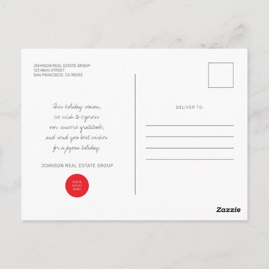 フェスティバルモダングリーンクリスマスビジネスホリデー ポストカード (裏面)