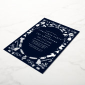 フェスティバルモダンシルバーネイビーブルークリスマスパーティー 箔招待状 (回転した状態)