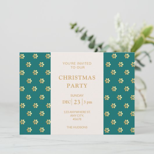 フェスティバルモダンティール（緑がかった色）+金ゴールドデイジークリスマスパーティー シーズンカード (スタンド正面)