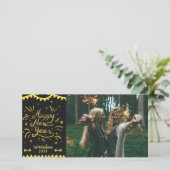 フェスティバルモダンハッピーニューイヤーブラック&金ゴールド写真 シーズンカード (スタンド正面)