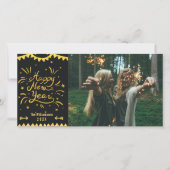 フェスティバルモダンハッピーニューイヤーブラック&金ゴールド写真 シーズンカード (正面)