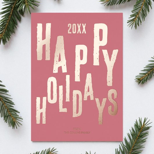 フェスティバルモダンピンクハッピーホリデーズクリスマス 箔シーズンカード