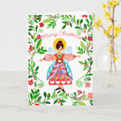 フェスティバルモダンフォークアンジェルクリスマス カード (黄色い花)