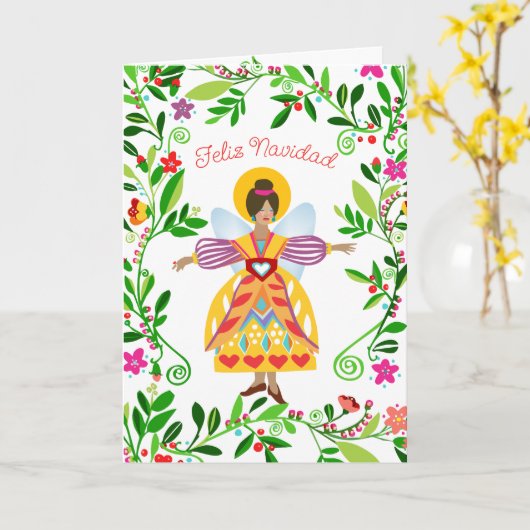 フェスティバルモダンフォークエンジェルスペインのクリスマス カード (黄色い花)