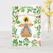 フェスティバルモダンフォークエンジェルタンジェリンクリスマス カード (黄色い花)