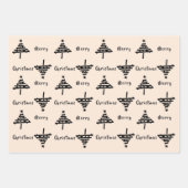 フェスティバルモダンブラックベージュクリスマスツリーホリデイ ラッピングペーパーシート (正面3)