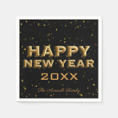 フェスティバルモダンブラック金ゴールドキラキラ新年 スタンダードカクテルナプキン (正面)