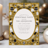 フェスティバルモダンブラック金ゴールドホリデークリスマスパーティー 招待状