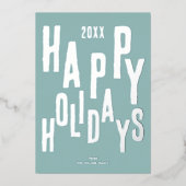 フェスティバルモダンブルーハッピーホリデイズクリスマス 箔シーズンカード (正面)