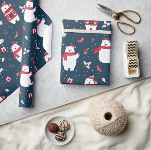 フェスティバルモダンホリデーウィンターポーラーベアーズ ラッピングペーパー (クラフト)