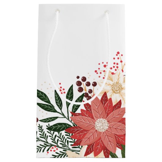 フェスティバルモダンホワイトポインセティアホリデイ スモールペーパーバッグ (正面)