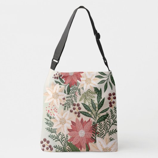 フェスティバルモダンポインセティアクリスマスホリデイ クロスボディバッグ (裏面)