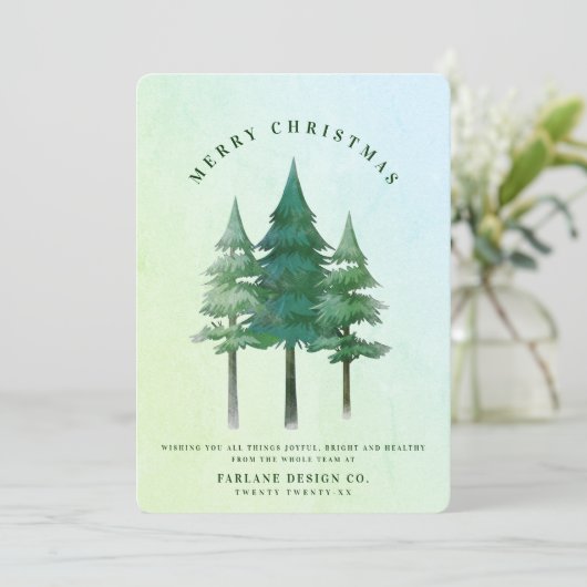 フェスティバルモダンメリークリスマスツリーのビジネスロゴ シーズンカード (スタンド正面)