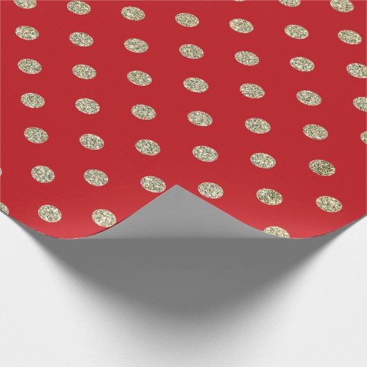 フェスティバルモダンレッドおよび金ゴールドグリッター水玉模様 ラッピングペーパー (角)