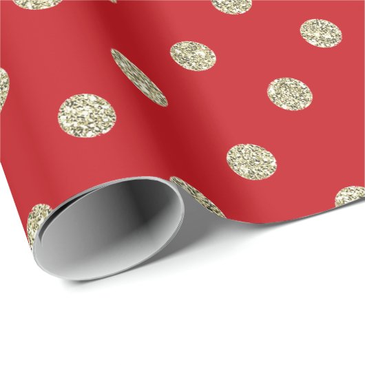 フェスティバルモダンレッドおよび金ゴールドグリッター水玉模様 ラッピングペーパー (ロールコーナー)
