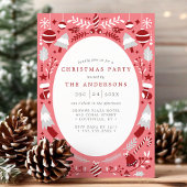 フェスティバルモダンレッドとピンクのクリスマスパーティー 招待状