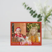 フェスティバルモダンレッドChristmas JOYミニマリスト写真 シーズンポストカード (スタンド正面)