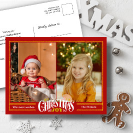 フェスティバルモダンレッドChristmas JOYミニマリスト写真 シーズンポストカード