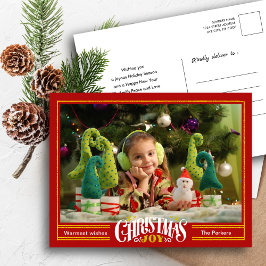 フェスティバルモダンレッドChristmas JOYミニマリスト写真 シーズンポストカード