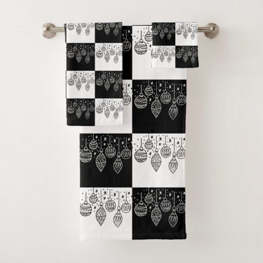 フェスティバルモダン白黒クリスマスバウブル バスタオルセット (インサイチュ)