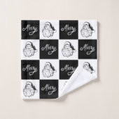 フェスティバルモダン白黒サンタ顔クリスマス バスタオルセット (ウォッシュタオル)